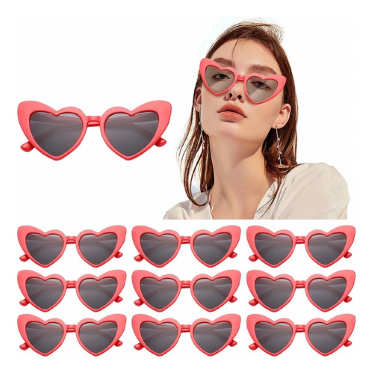 Gafas De Sol Corazón Accesorios Moda Niñas/Mujer 10 pzs Lentes ROJA