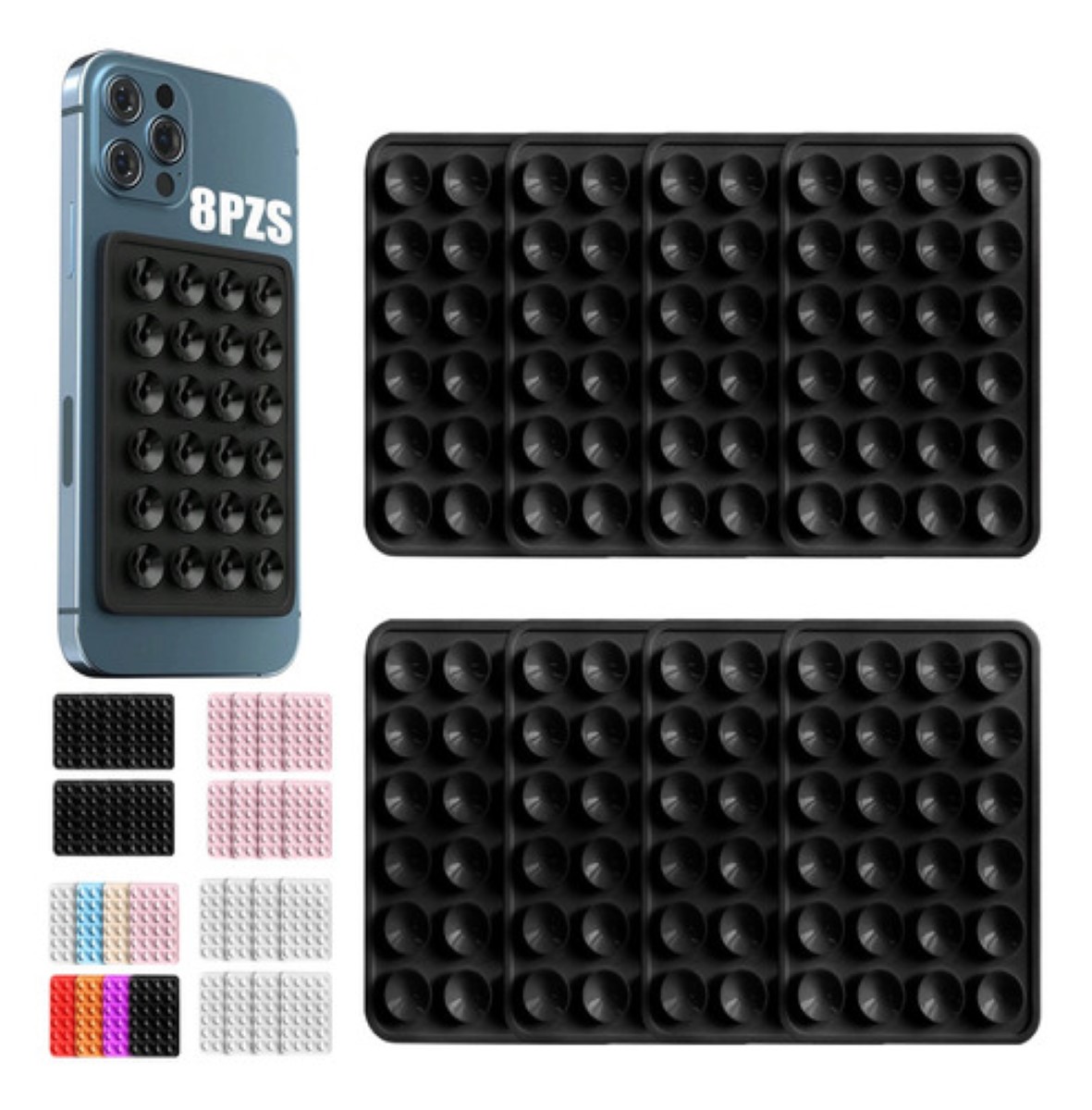Funda Ventosa De Silicona Soporte Telefono Para Celular 8 pzs NEGRO