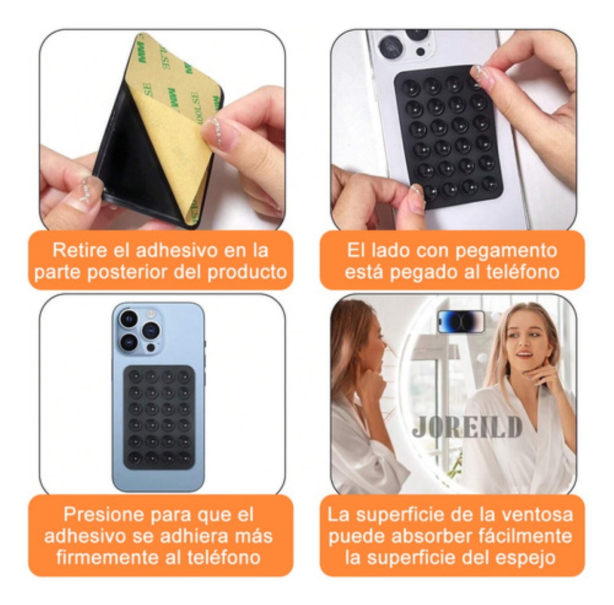 Funda Ventosa De Silicona Soporte Telefono Para Celular 8 pzs NEGRO