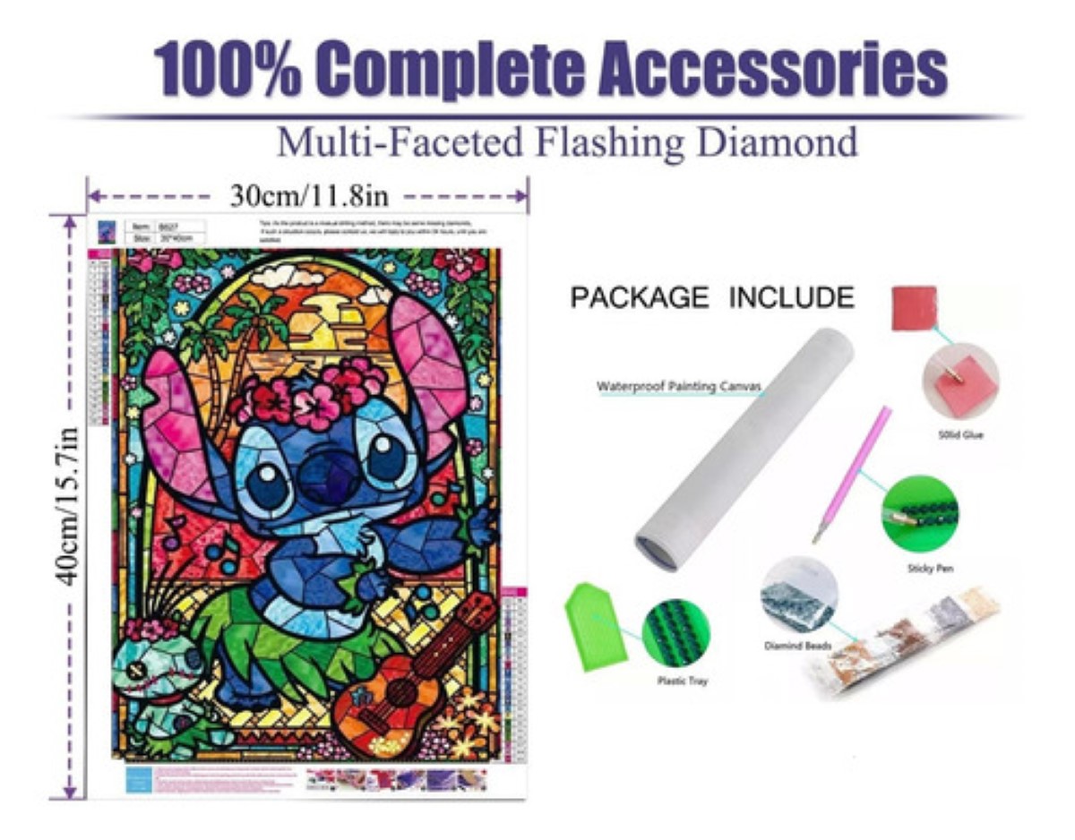 Kits De Pintura Diamantes Para Stitch 5d Diy 40×30 cm 3 pzs COLORES
