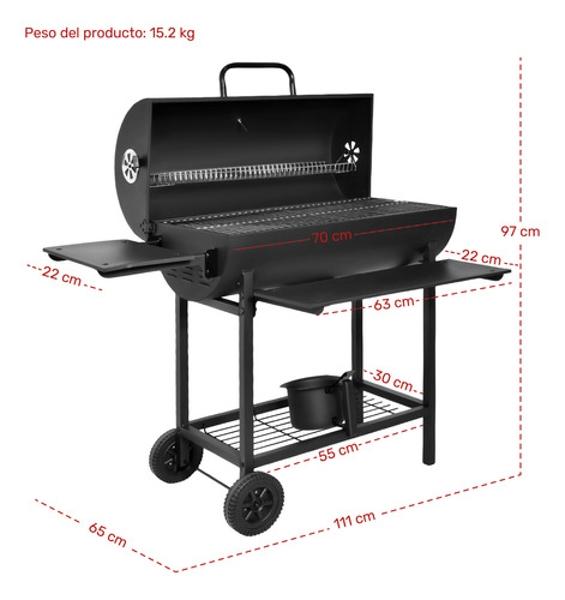 Asador Carbon Ahumador Parrilla 70cm Mesa Frontal + Cenicero