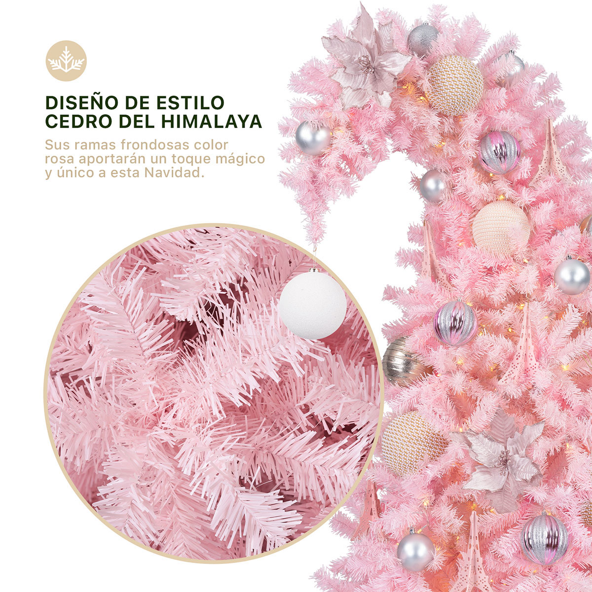 Árbol de Navidad Gorro de Santa con Punta Flexible + Esfera 1.8 Rosa para ESQUIMAL