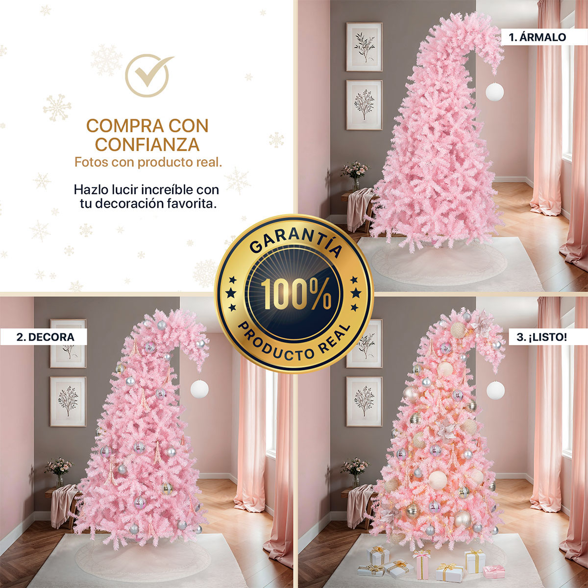 Árbol de Navidad Gorro de Santa con Punta Flexible + Esfera 1.8 Rosa para ESQUIMAL