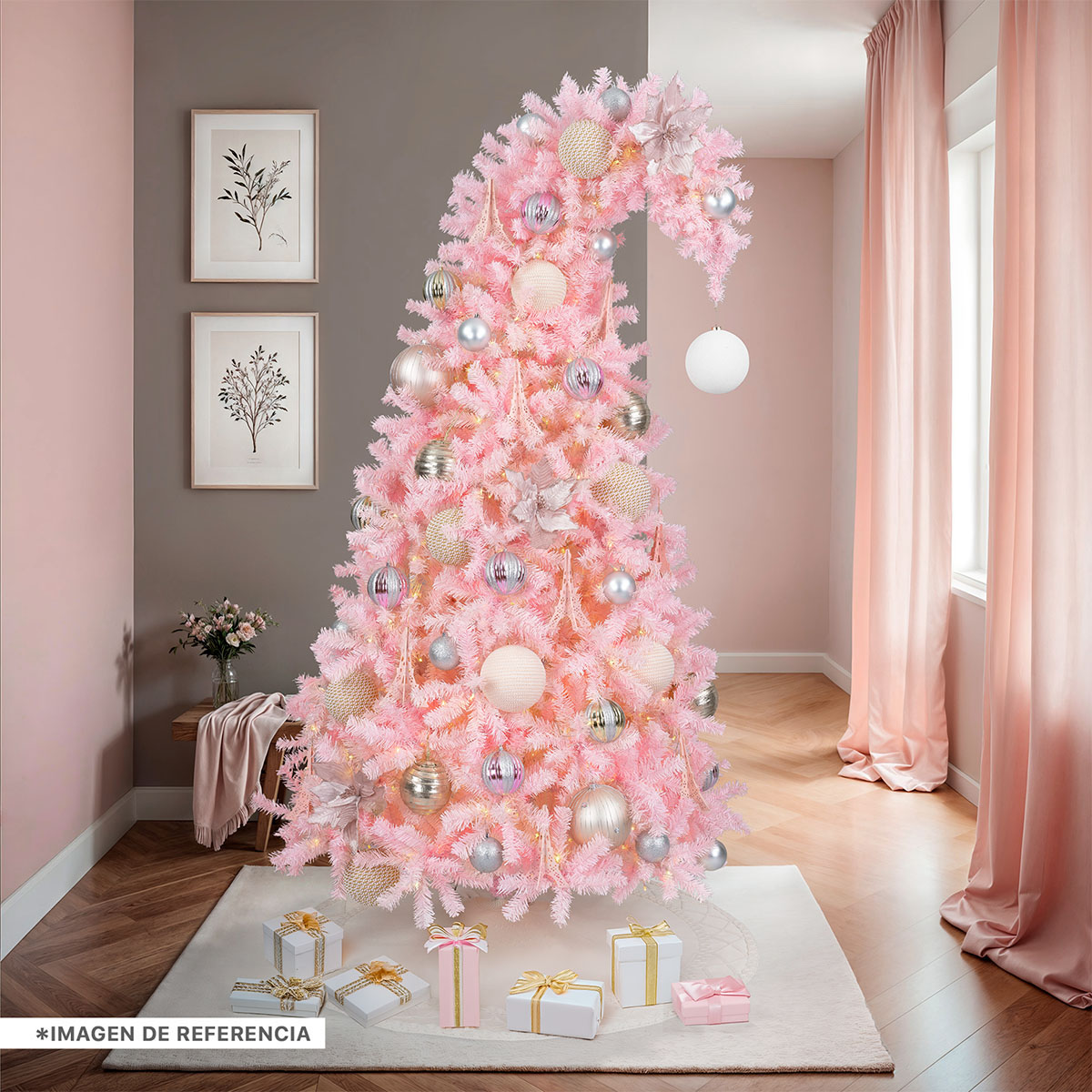 Árbol de Navidad Gorro de Santa con Punta Flexible + Esfera 1.8 Rosa para ESQUIMAL