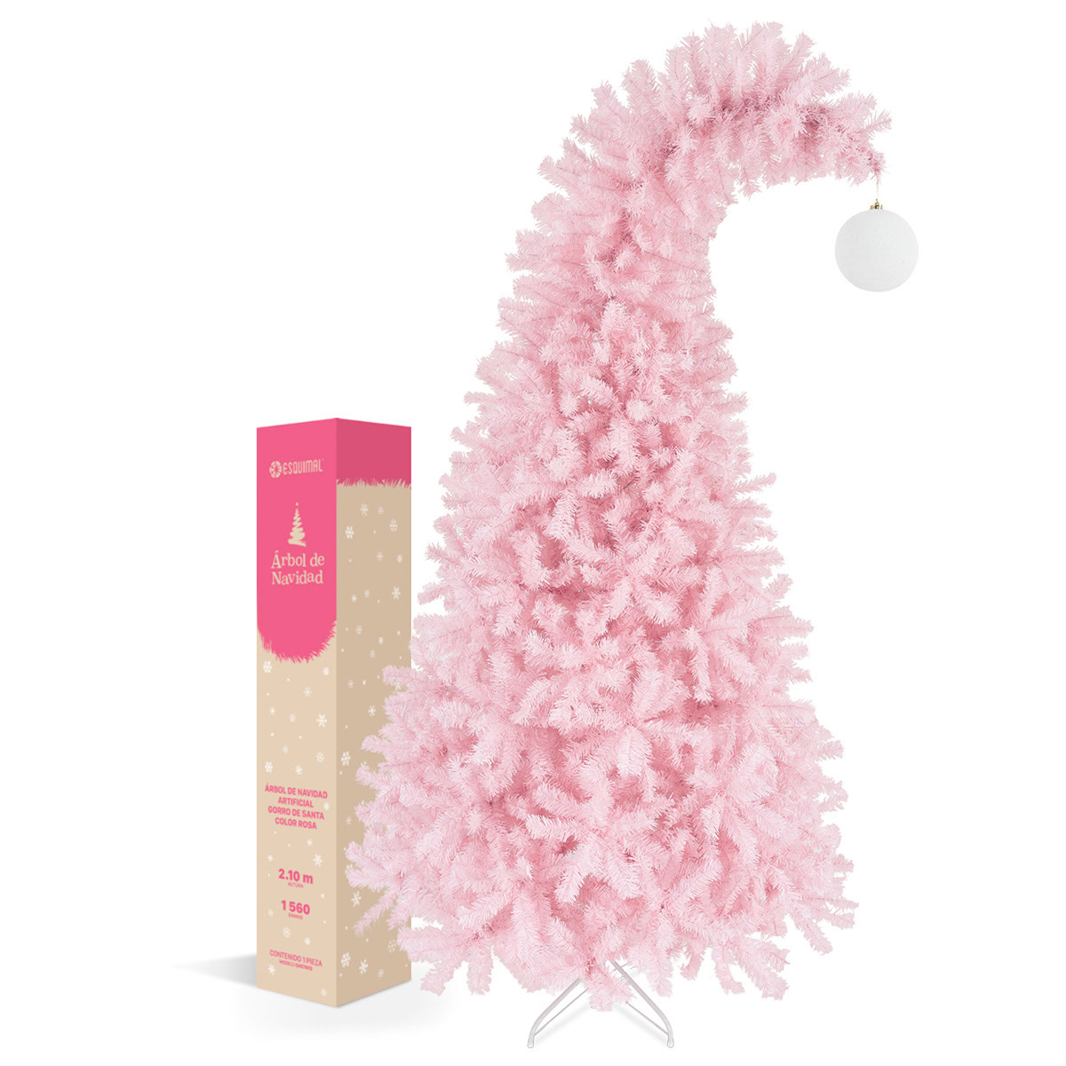  Árbol de Navidad Gorro de Santa con Punta Flexible + Esfera 2.1 Rosa para ESQUIMAL