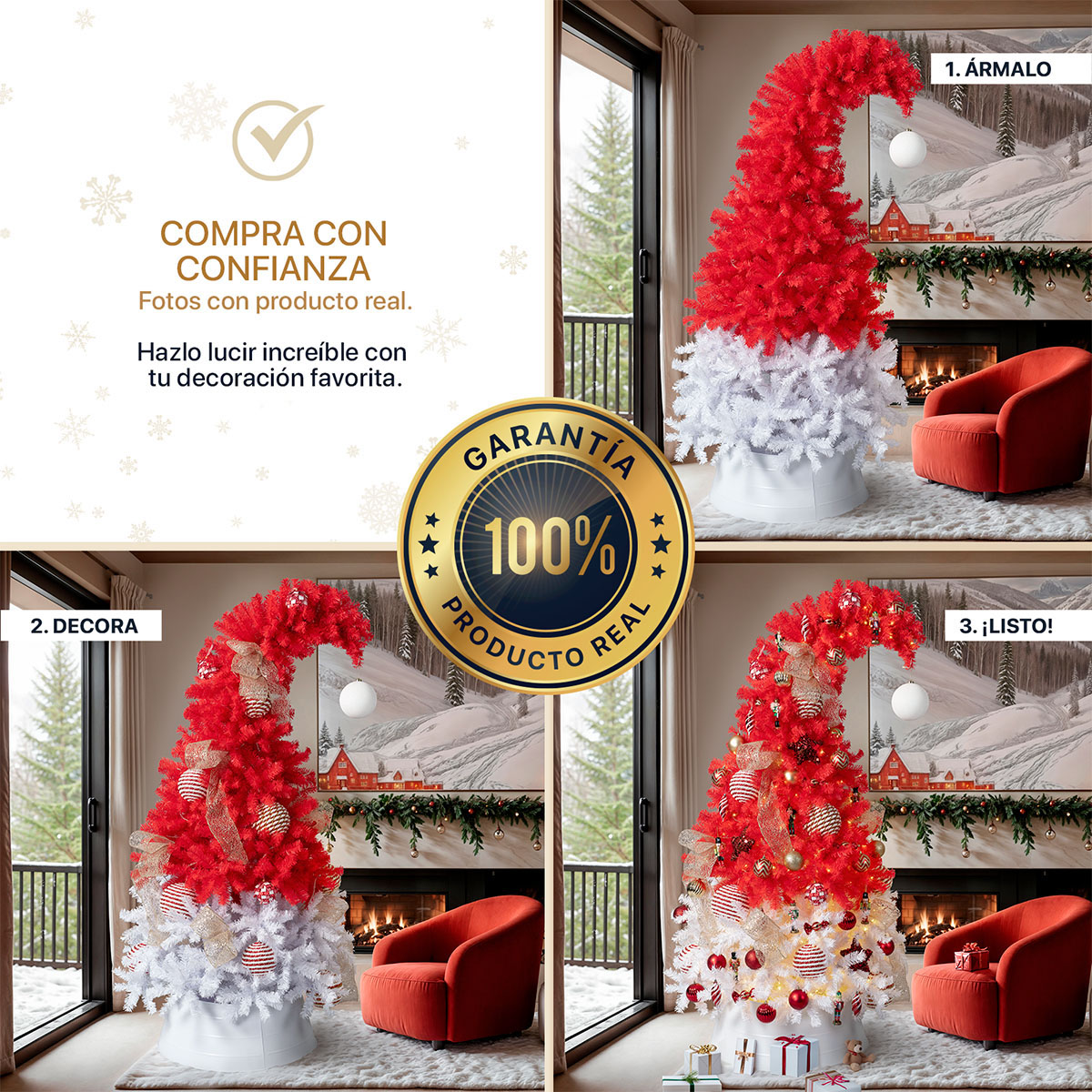 Árbol de Navidad Gorro de Santa con Punta Flexible + Esfera 1.8 Rojo / Blanco para ESQUIMAL