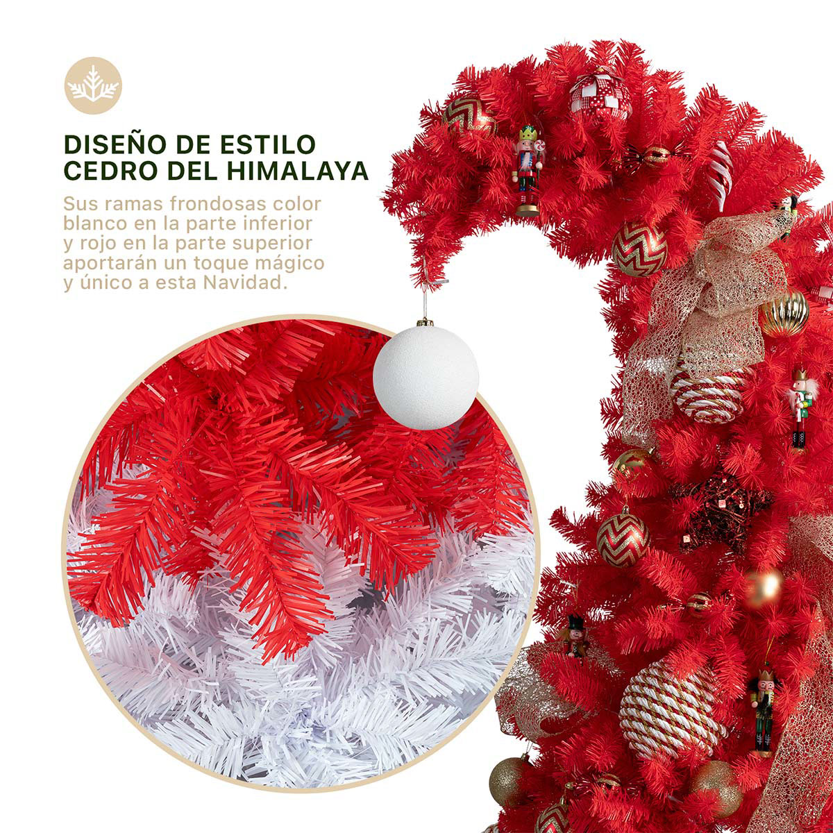 Árbol de Navidad Gorro de Santa con Punta Flexible + Esfera 1.8 Rojo / Blanco para ESQUIMAL