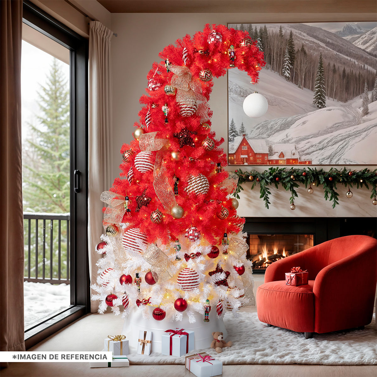 Árbol de Navidad Gorro de Santa con Punta Flexible + Esfera 1.8 Rojo / Blanco para ESQUIMAL