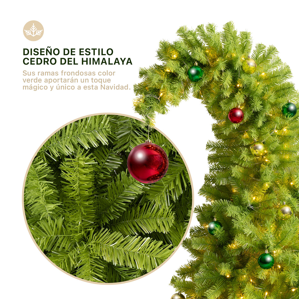 Árbol de Navidad Gorro de Santa con Punta Flexible + Esferas 2.1 Verde para ESQUIMAL