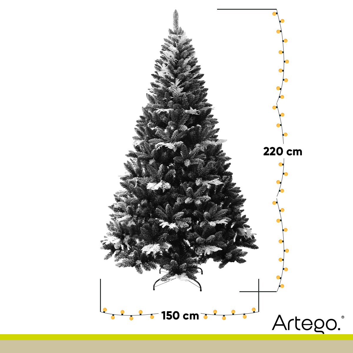Árbol De Navidad semi Nevado Negro con ramas blancas Black Spruce Premium Pino Navideño 220 Cm De Alto con maleta transportadora Christmas Tree Artego