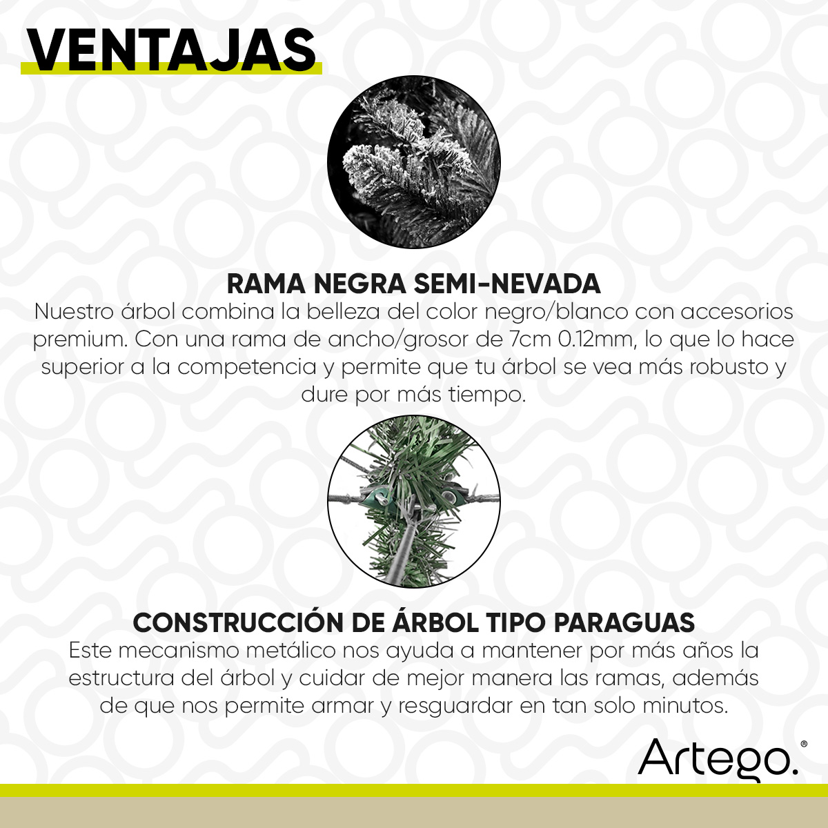 Árbol De Navidad semi Nevado Negro con ramas blancas Black Spruce Premium Pino Navideño 220 Cm De Alto con maleta transportadora Christmas Tree Artego