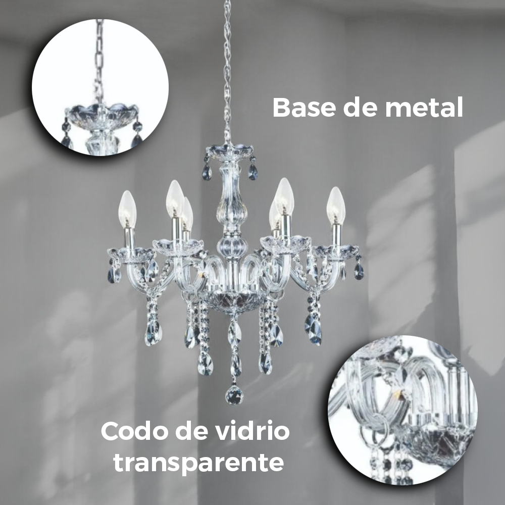 Lámpara Candil De Cristal Candelabro 6 Focos Elegante