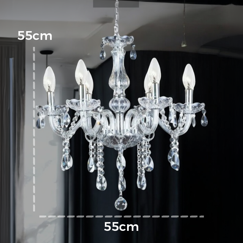 Lámpara Candil De Cristal Candelabro 6 Focos Elegante