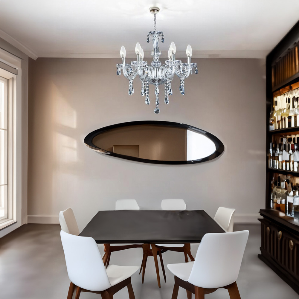 Lámpara Candil De Cristal Candelabro 6 Focos Elegante