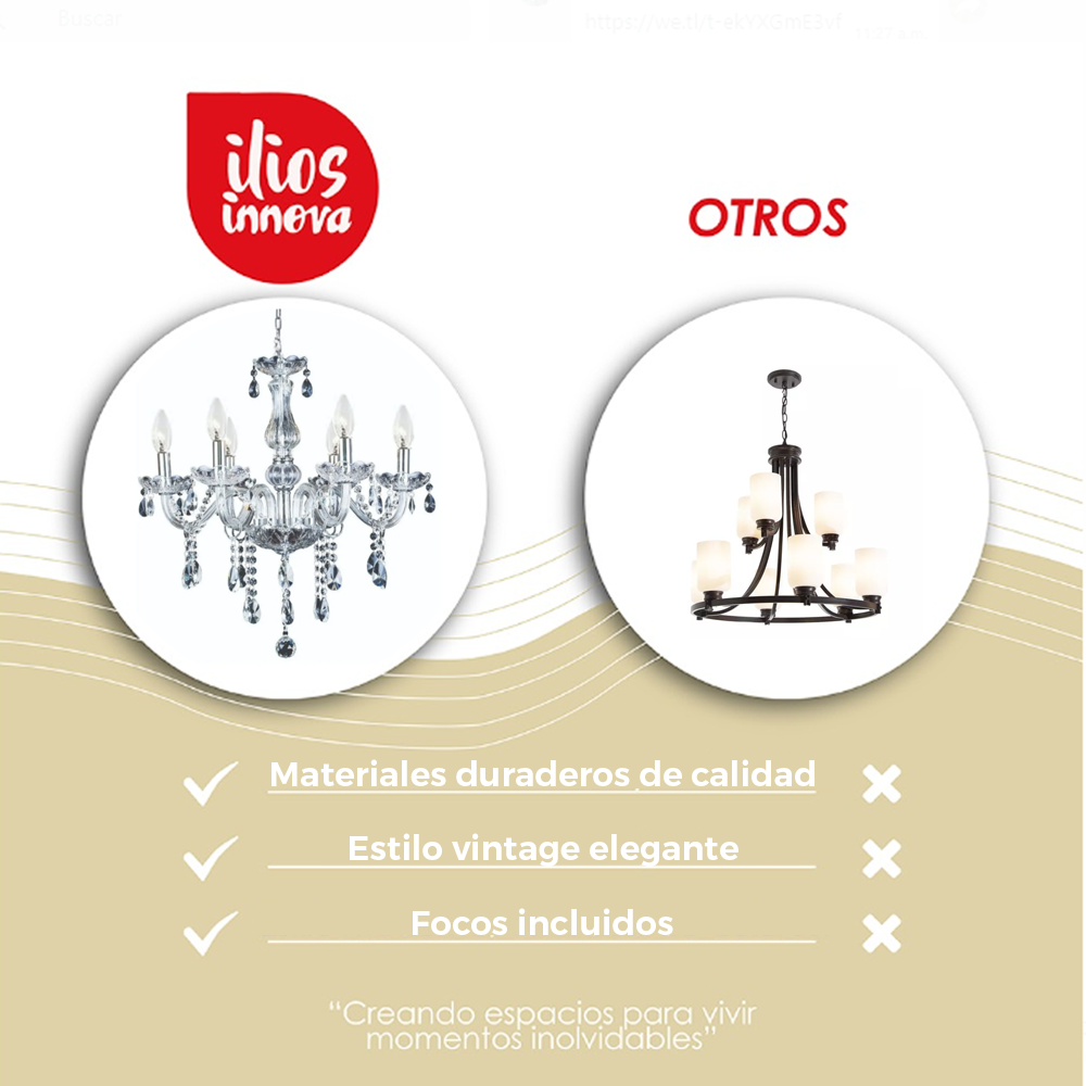 Lámpara Candil De Cristal Candelabro 6 Focos Elegante