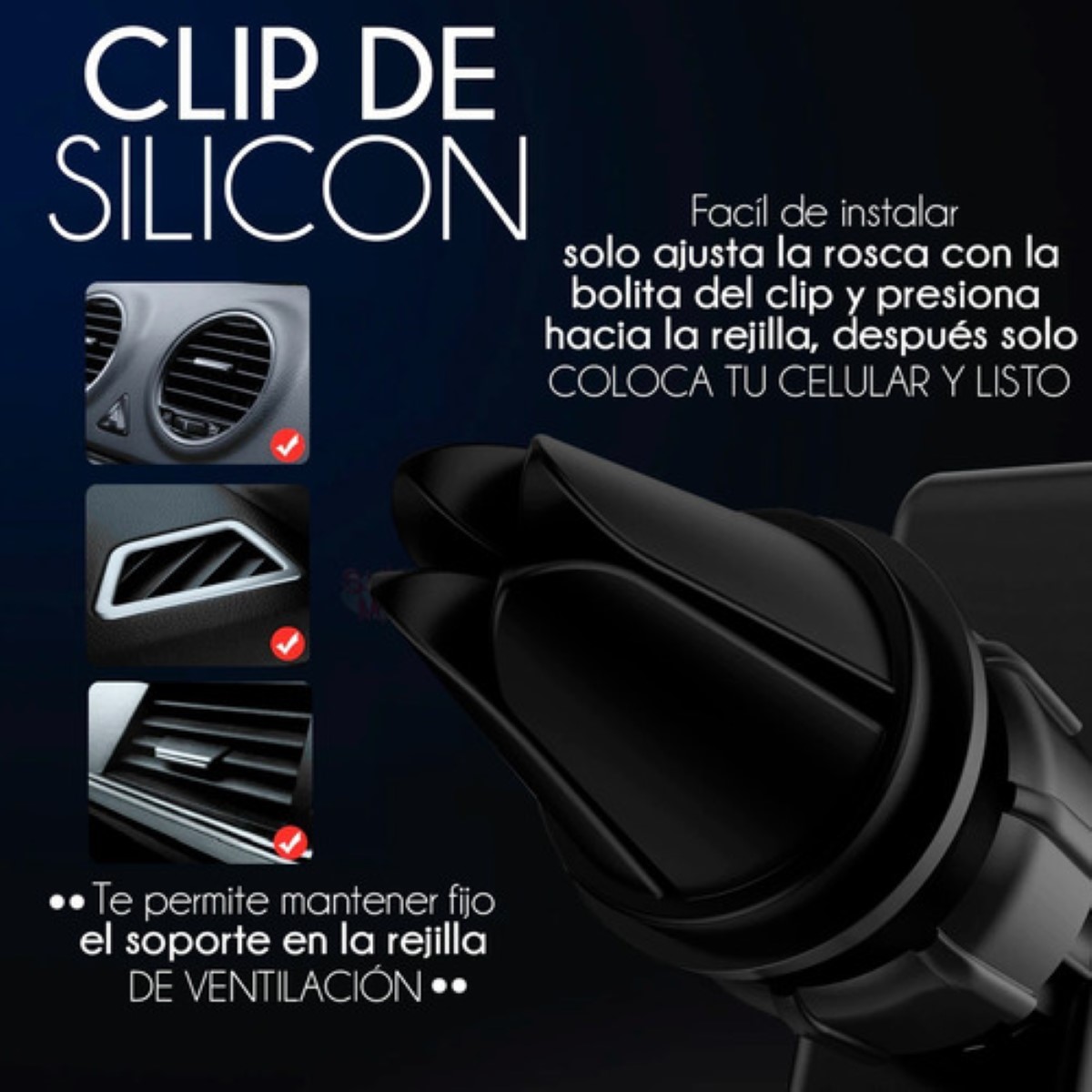 Soporte Holder Celular Auto Rejilla Aire Acondicionado Carro negro