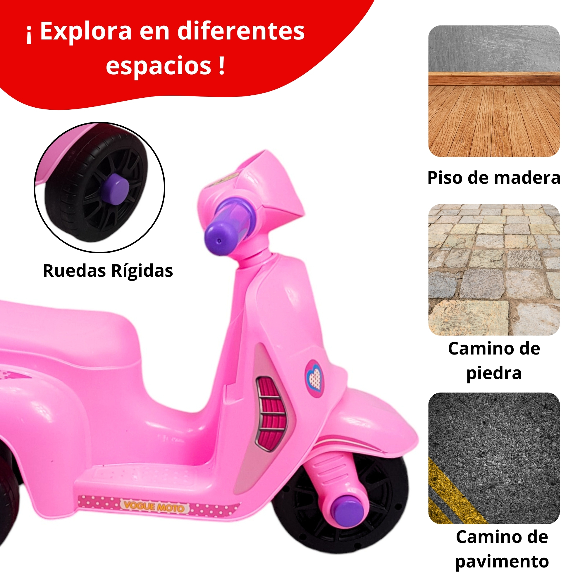 Montable Correpasillos para Niños Juguete de Equilibrio Moto - Rosa.