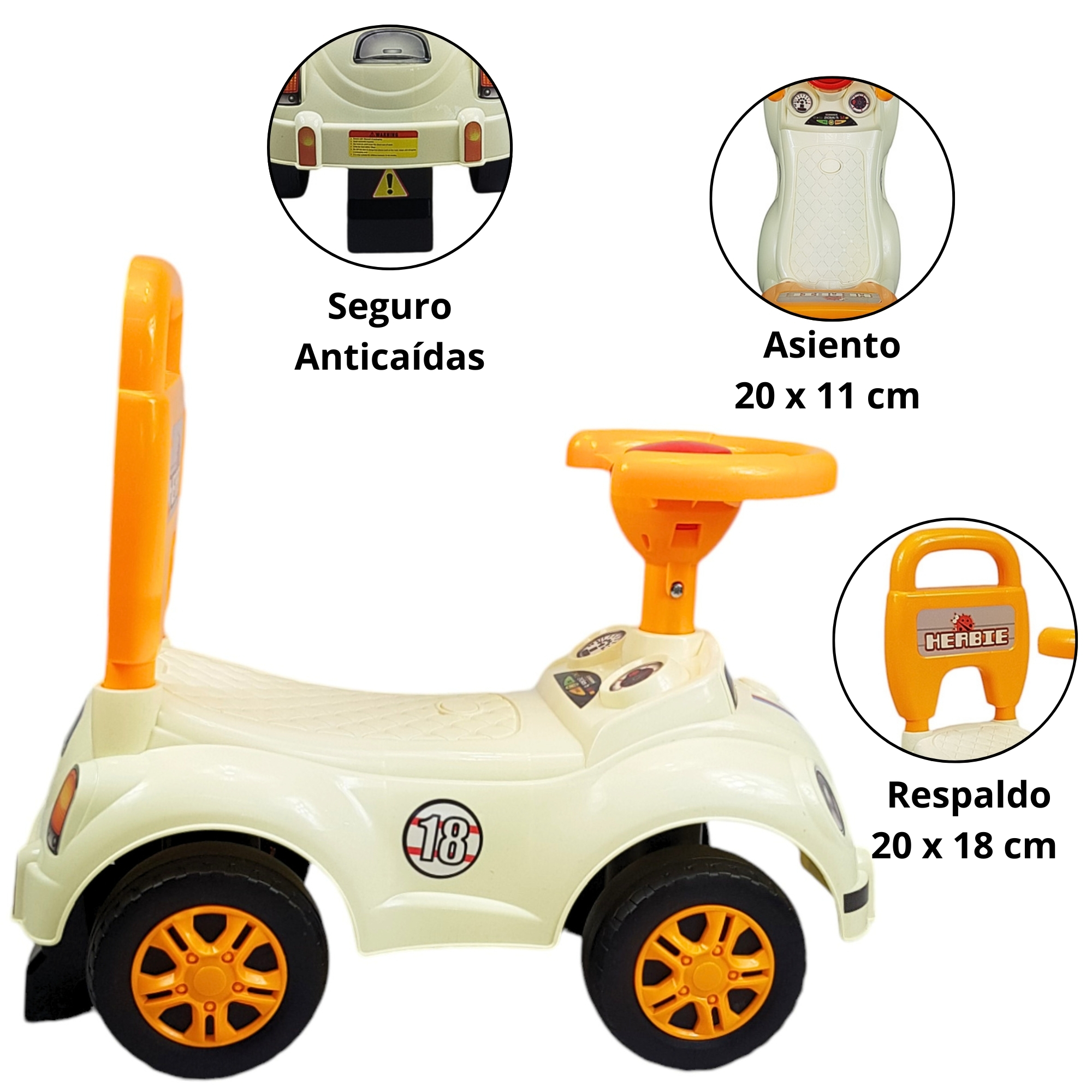 Montable para Niños Vocho Carrito Correpasillos de 51 cm Blanco