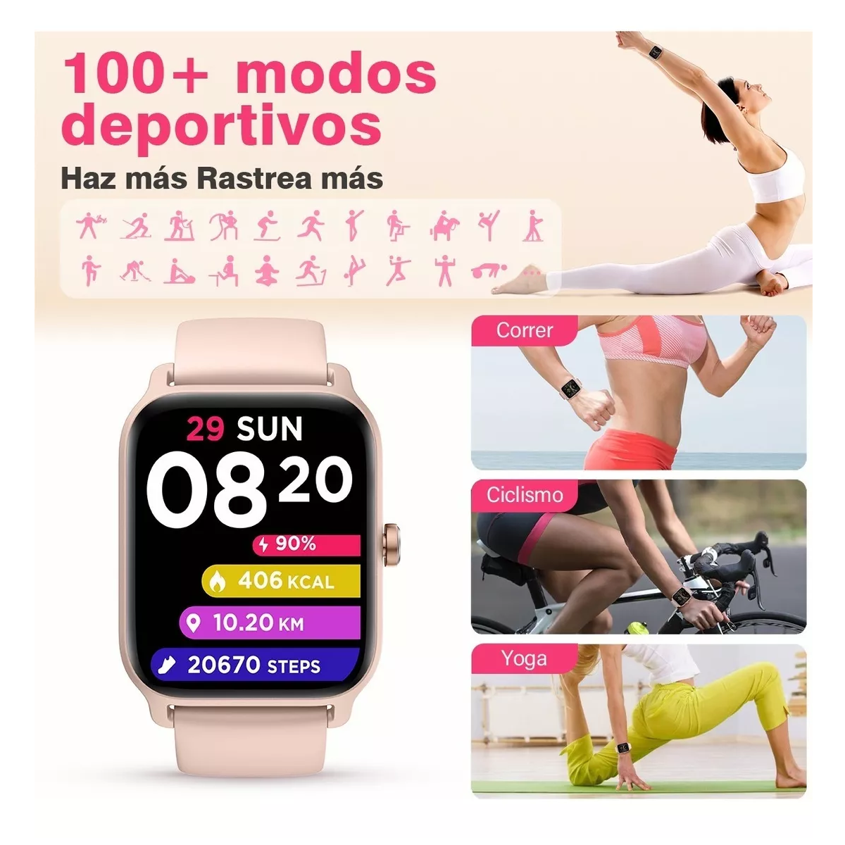 Smartwatch 1.8'' Reloj Inteligente Bluetooth Llamada Alexa Rosa