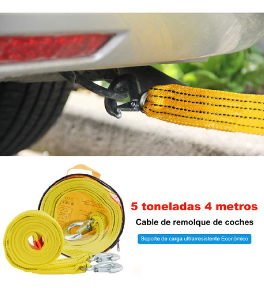 Cuerda Remolque Olécranon Doble Capa Espesada Correa 4m/5t amarillo