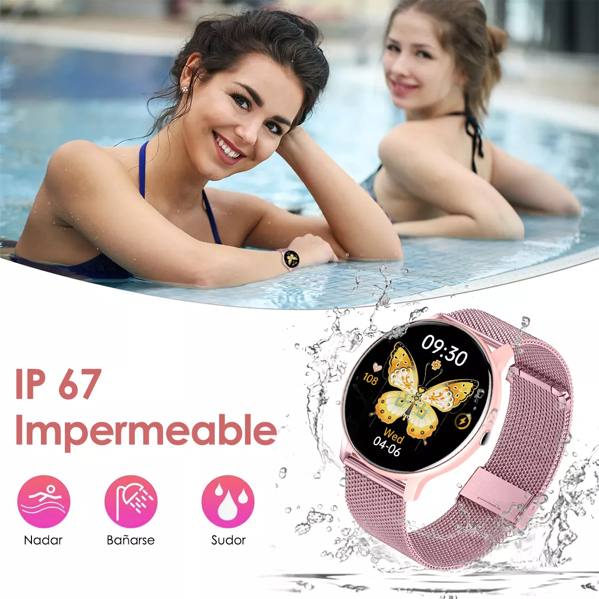 Smartwatch Para Mujer Anfei Reloj Inteligente Deportivo Rosa Claro Rosa Pálido