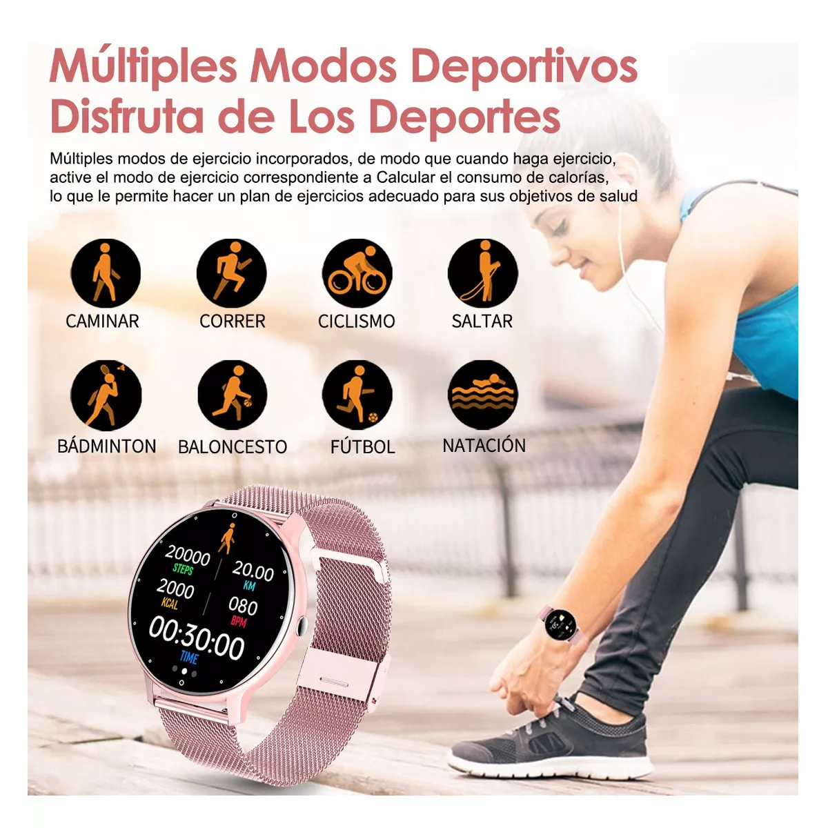 Smartwatch Para Mujer Anfei Reloj Inteligente Deportivo Rosa Claro Rosa Pálido