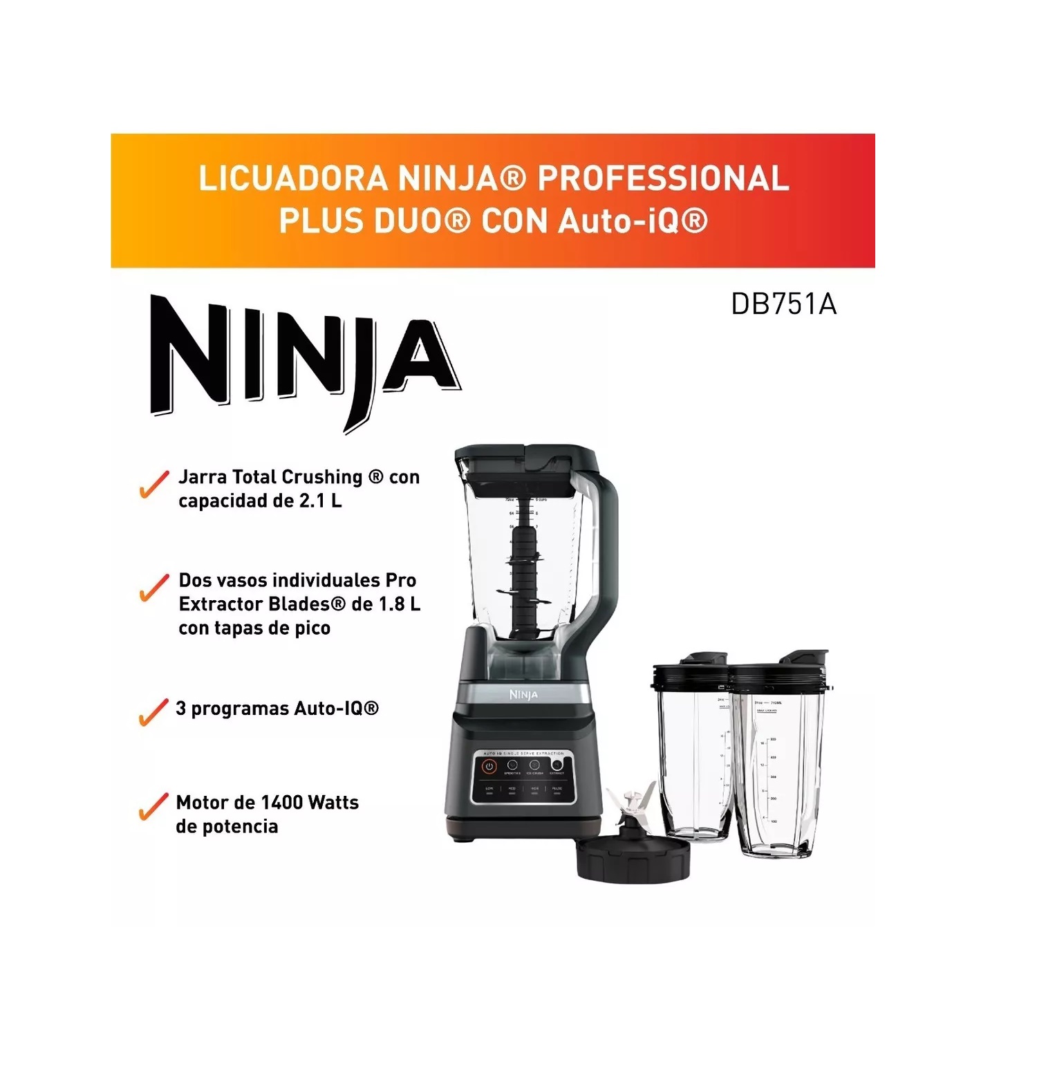 Licuadora Ninja Profesional Plus Duo Con Auto-IQ Modelo: DB751A