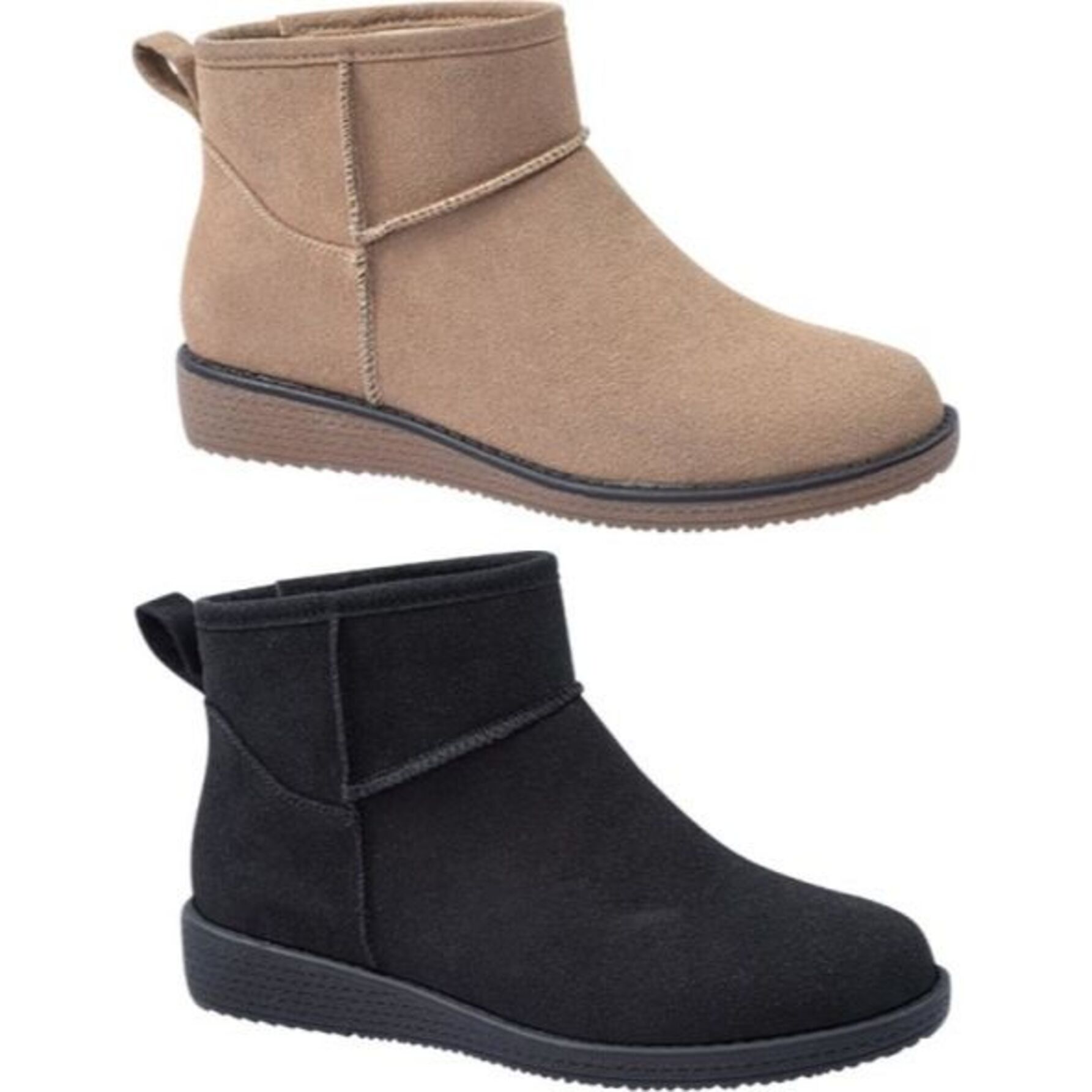 Kit de 2 pares de botas de mujer, tipo botín, acabado ante, de piso, colores negro y beige, marca PBPS 1149416