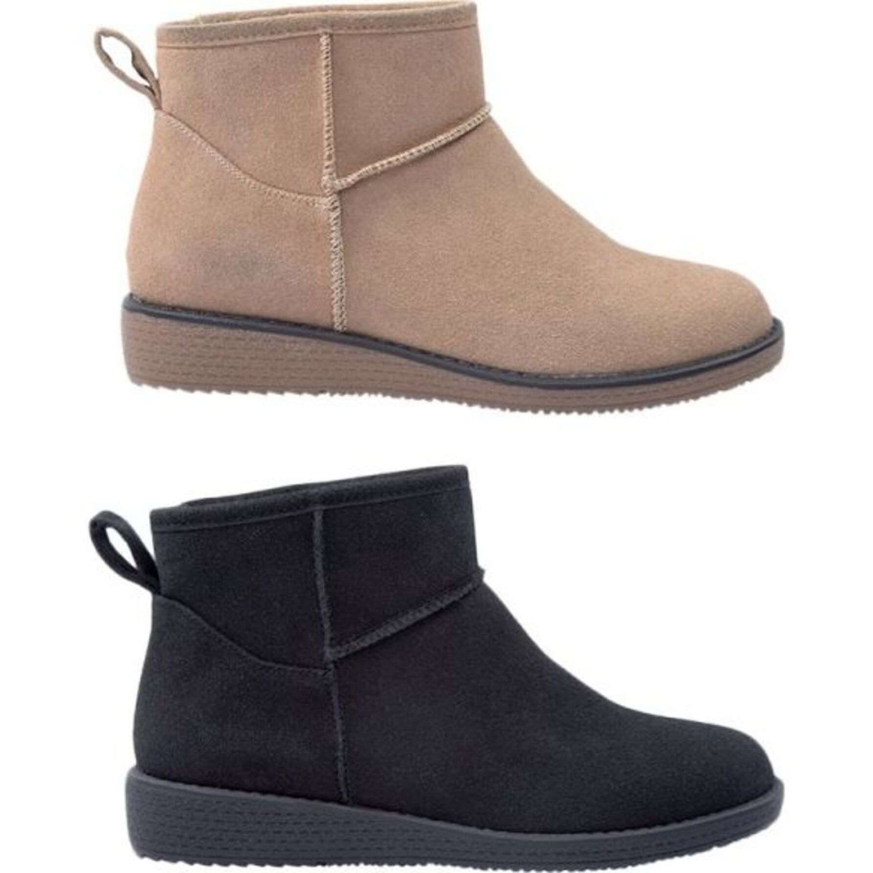 Kit de 2 pares de botas de mujer, tipo botín, acabado ante, de piso, colores negro y beige, marca PBPS 1149416