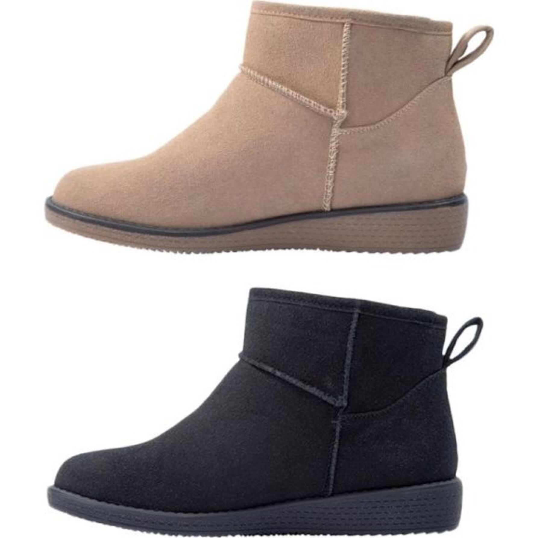 Kit de 2 pares de botas de mujer, tipo botín, acabado ante, de piso, colores negro y beige, marca PBPS 1149416