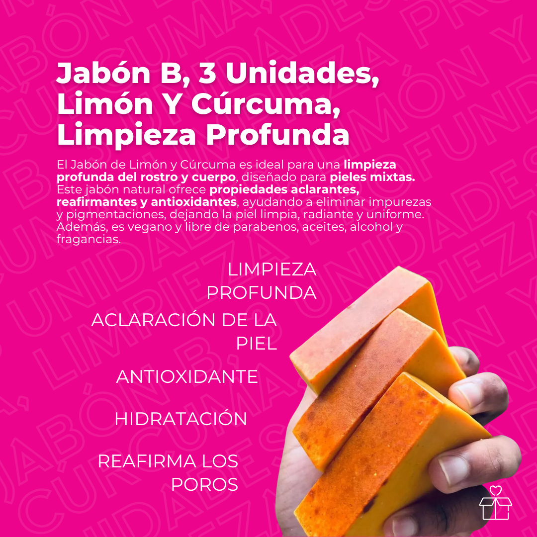Jabón Cúrcuma Y Limón 3 Unidades Limpieza Profunda En Barra
