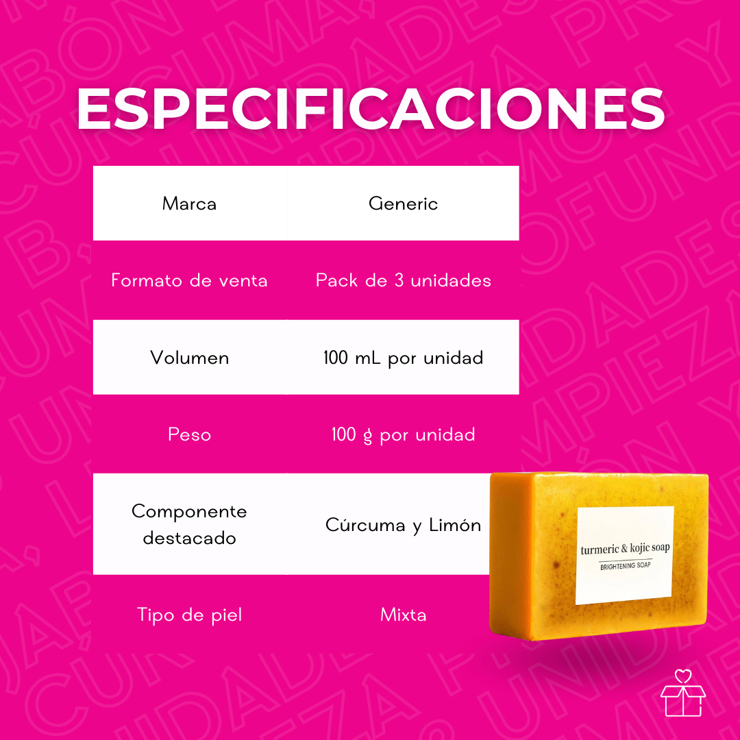 Jabón Cúrcuma Y Limón 3 Unidades Limpieza Profunda En Barra