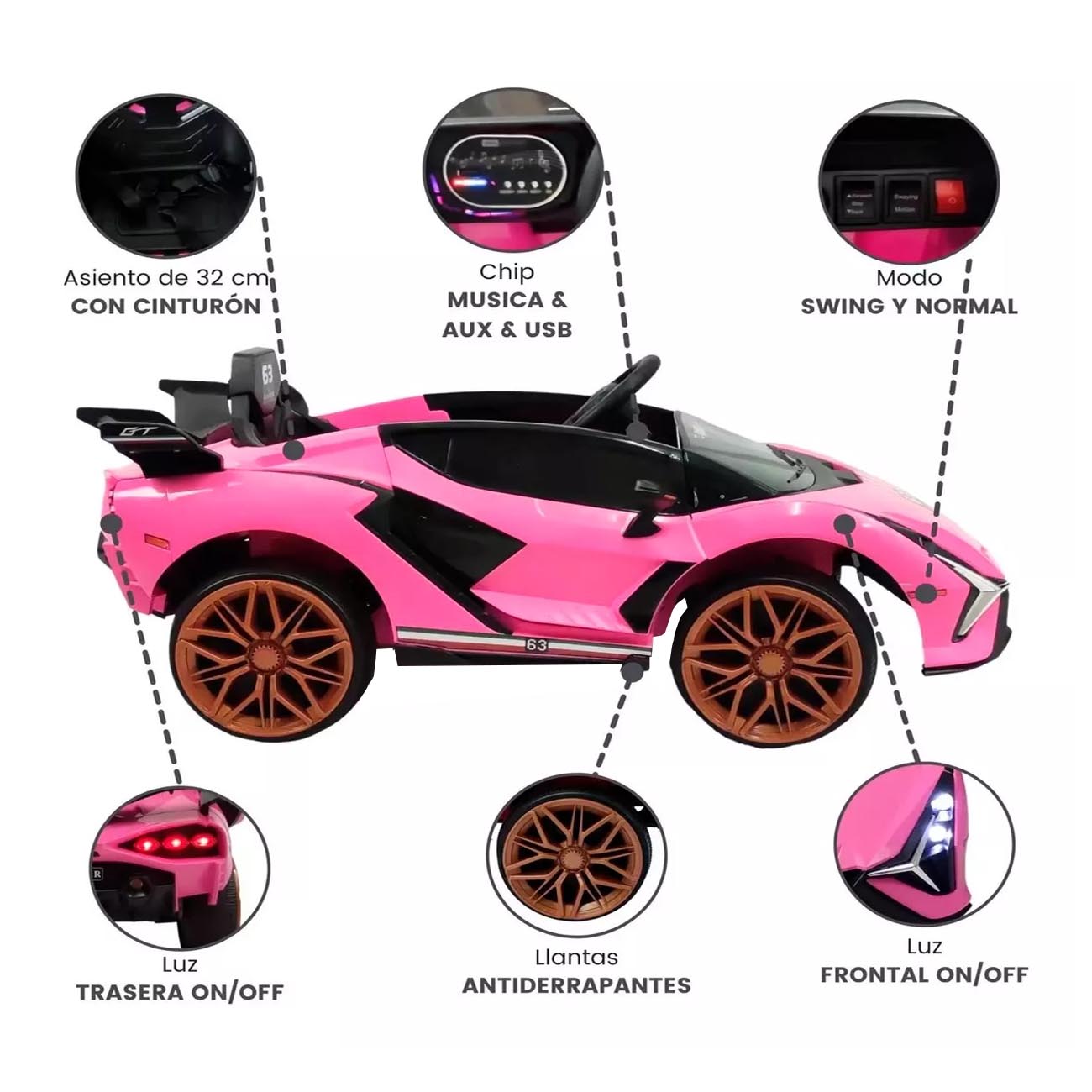 Carro Montable Electrico 12V Deportivo Tipo Lamborghini Aventador 7188 Rosa
