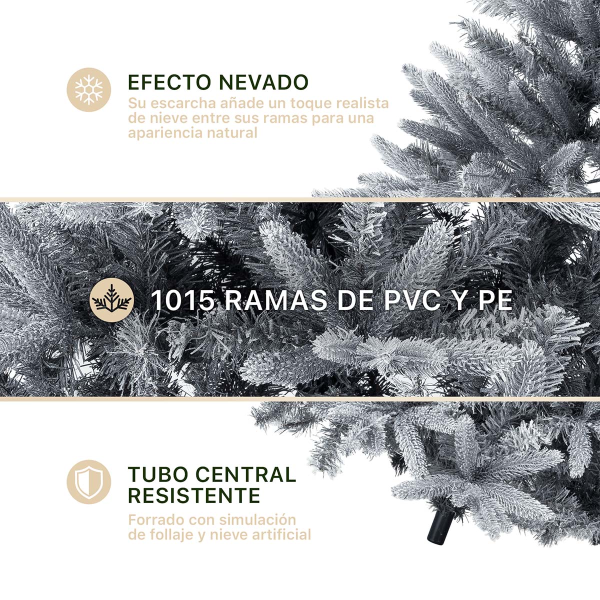 Árbol de Navidad Nevado Frondoso 2.2m. Pino Navideño con Nieve Artificial Gris para Esquimal
