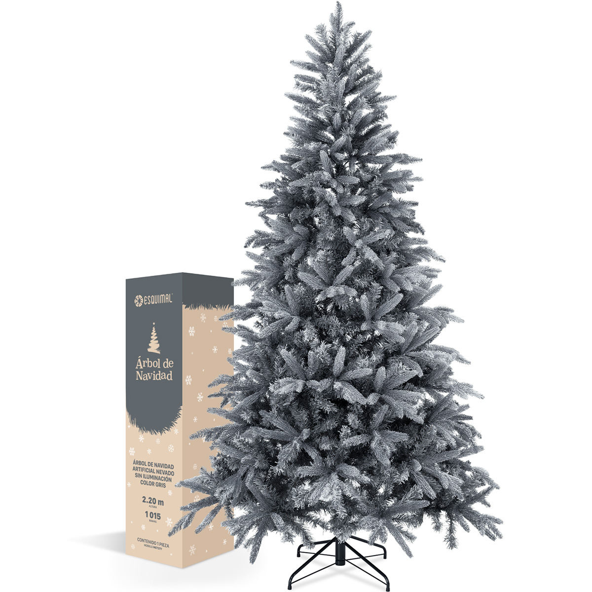 Árbol de Navidad Nevado Frondoso 2.2m. Pino Navideño con Nieve Artificial Gris para Esquimal
