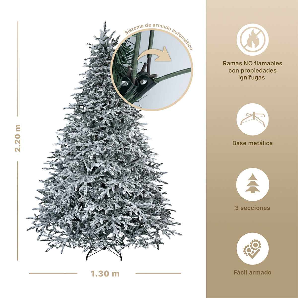 Árbol de Navidad Nevado Pino Navideño 2.2m 1300 Ramas - Verde Para ESQUIMAL