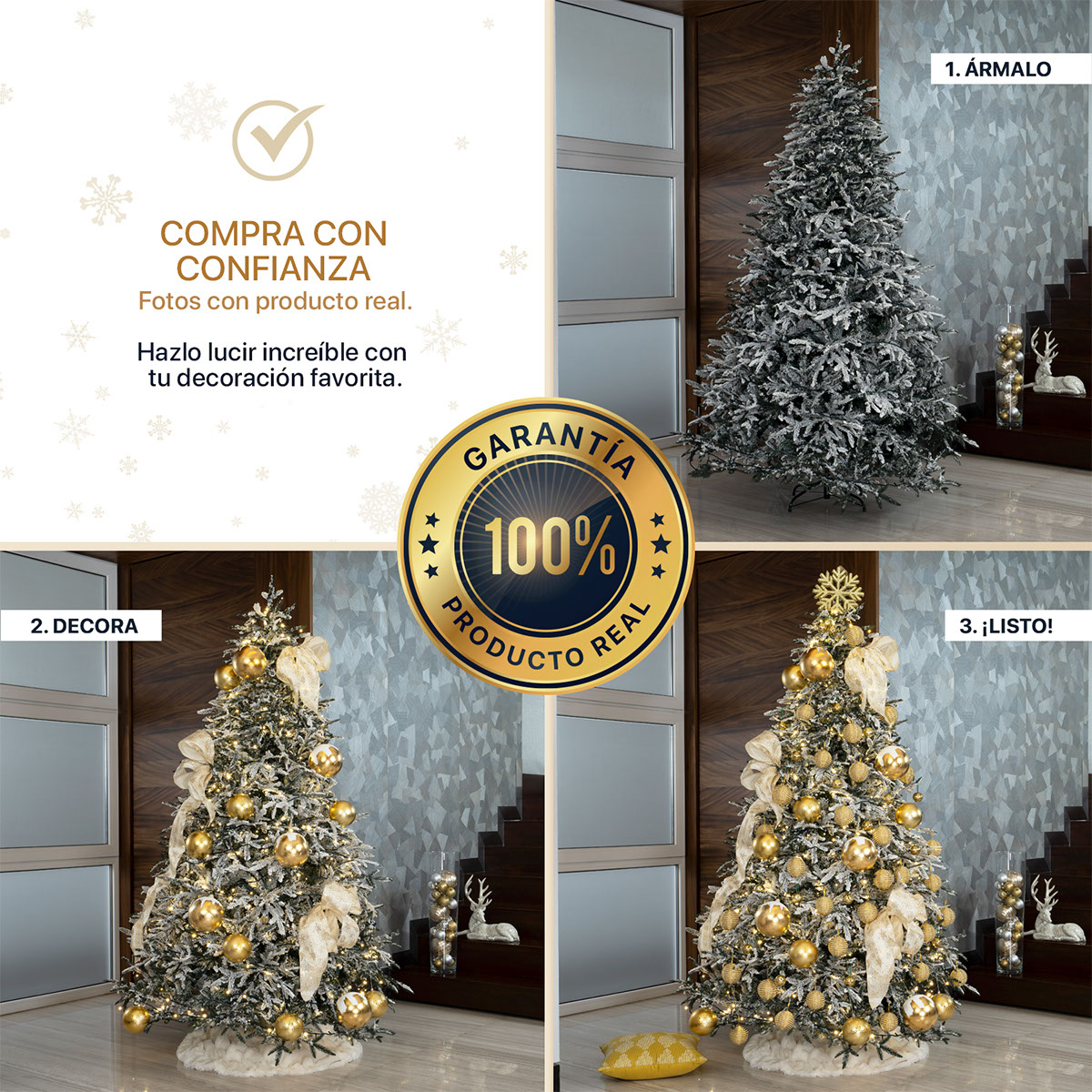 Árbol de Navidad Nevado Pino Navideño 2.2m 1300 Ramas - Verde Para ESQUIMAL