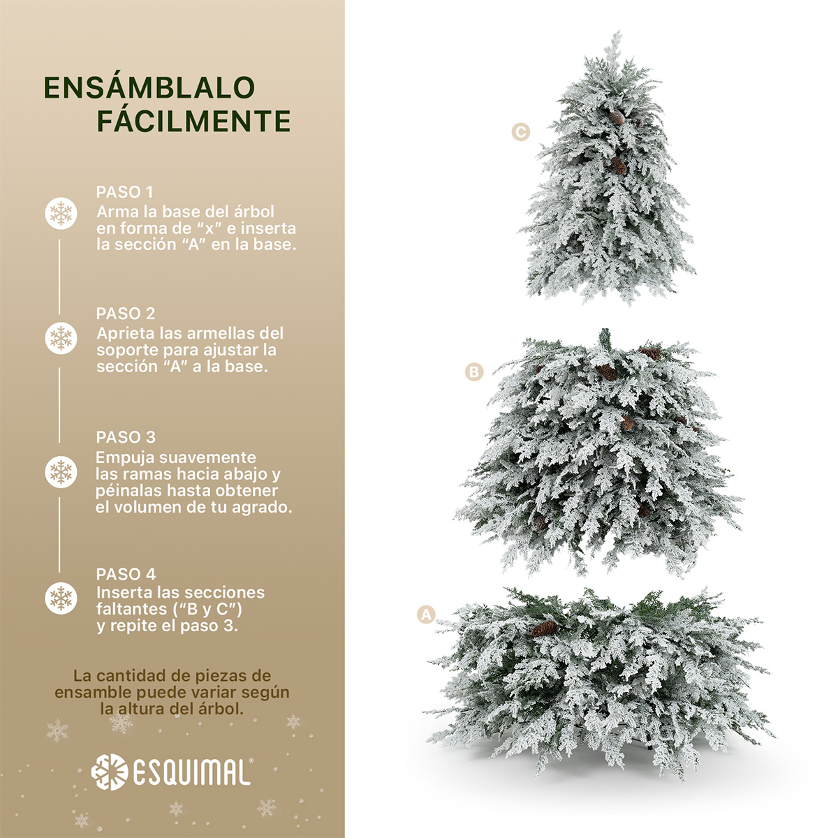 Árbol de Navidad con Luz LED y Piñas Nevado 2.5m. Pino Navideño con Nieve Preiluminado Verde para ESQUIMAL