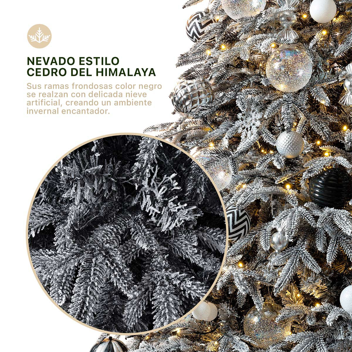Árbol de Navidad Nevado Pino Navideño 2.2 m 1300 Ramas – Negro Para ESQUIMAL