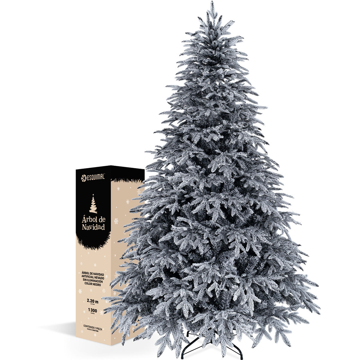 Árbol de Navidad Nevado Pino Navideño 2.2 m 1300 Ramas – Negro Para ESQUIMAL