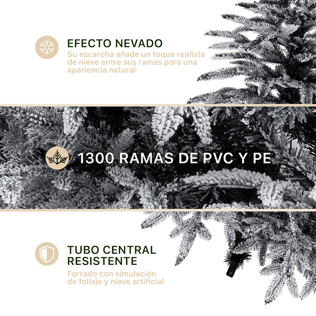 Árbol de Navidad Nevado Pino Navideño 2.2 m 1300 Ramas – Negro Para ESQUIMAL