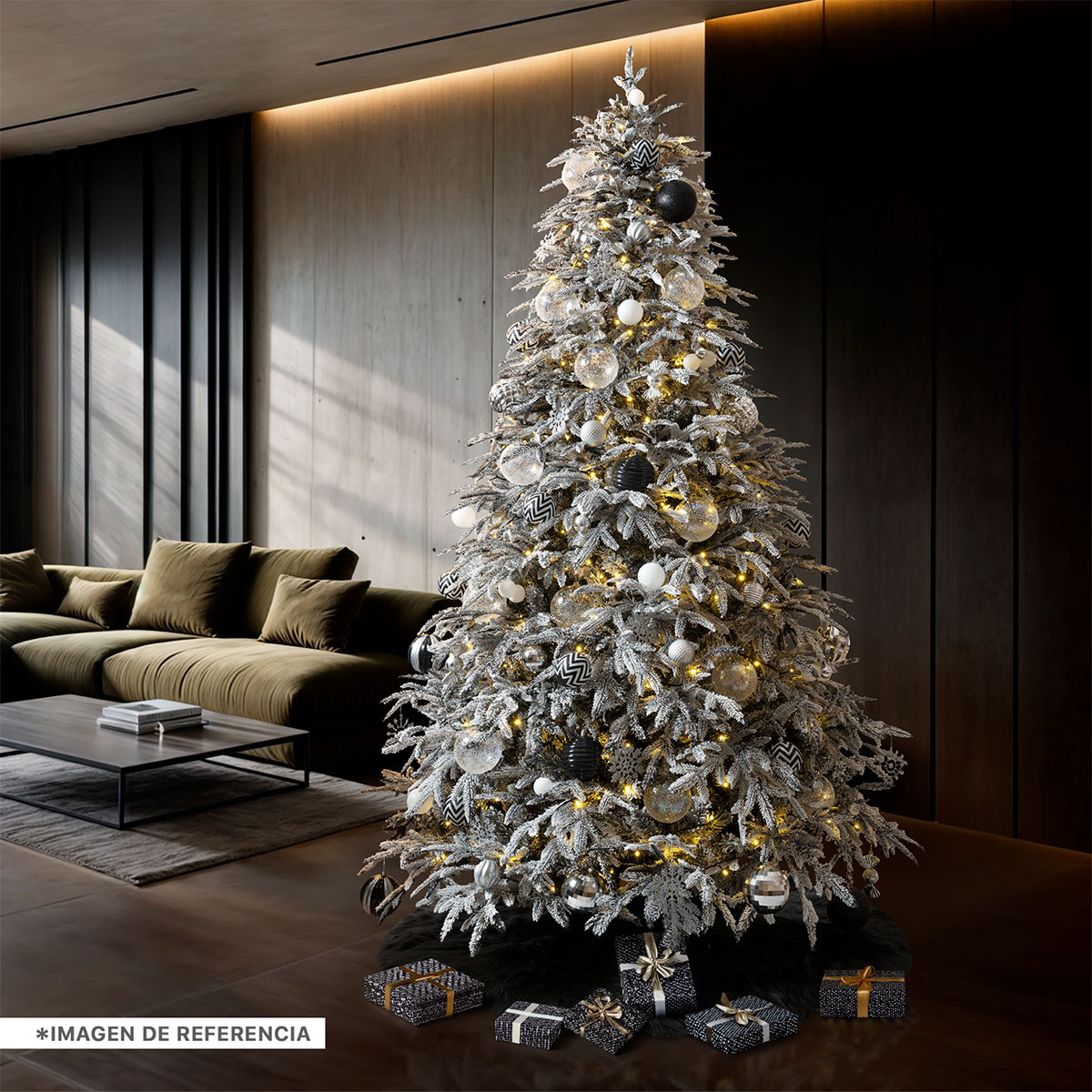 Árbol de Navidad Nevado Pino Navideño 2.2 m 1300 Ramas – Negro Para ESQUIMAL