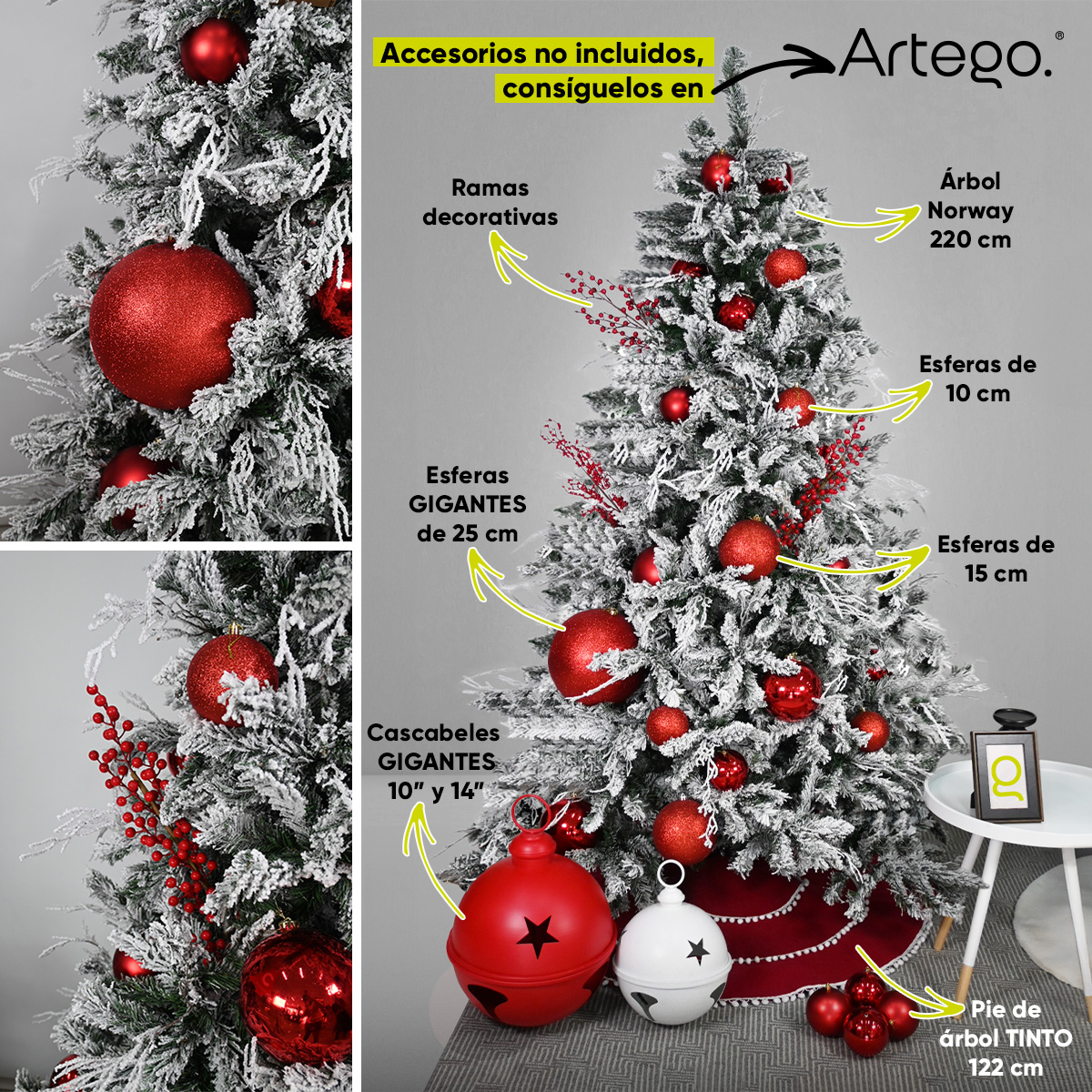Árbol de Navidad Nevado Premium *Ramas Secas* Norway Spruce  Maleta Christmas Tree 2.8m Decoración navideña Flocked Snow Artego