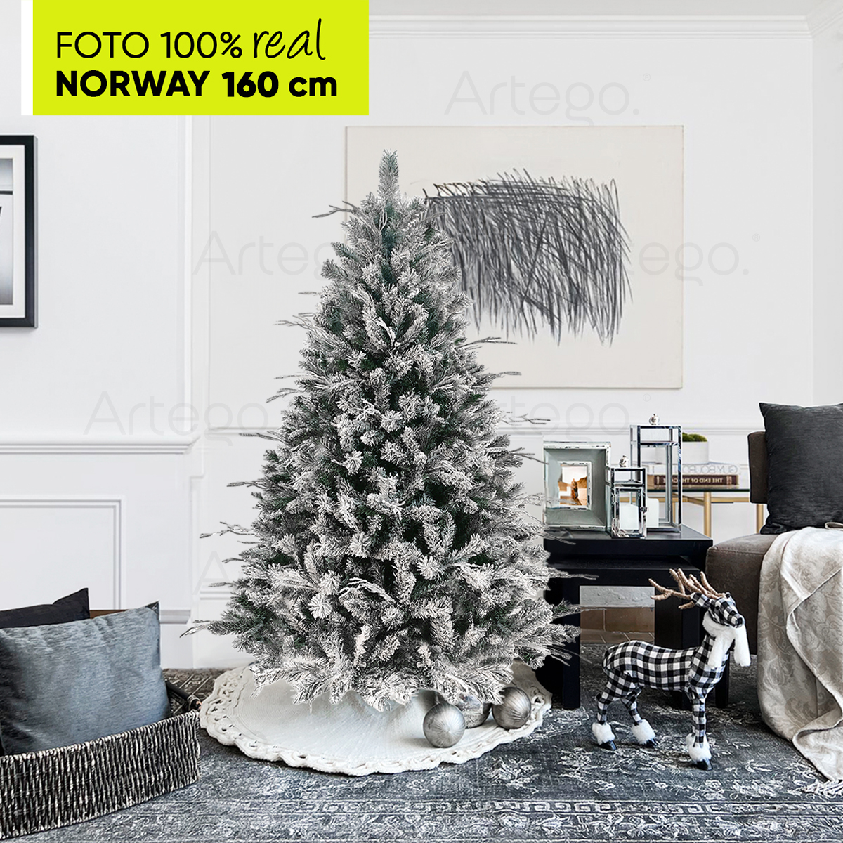 Árbol de Navidad Nevado Premium *Ramas Secas* Norway Spruce Maleta Christmas Tree 1.6m Decoración navideña Artego