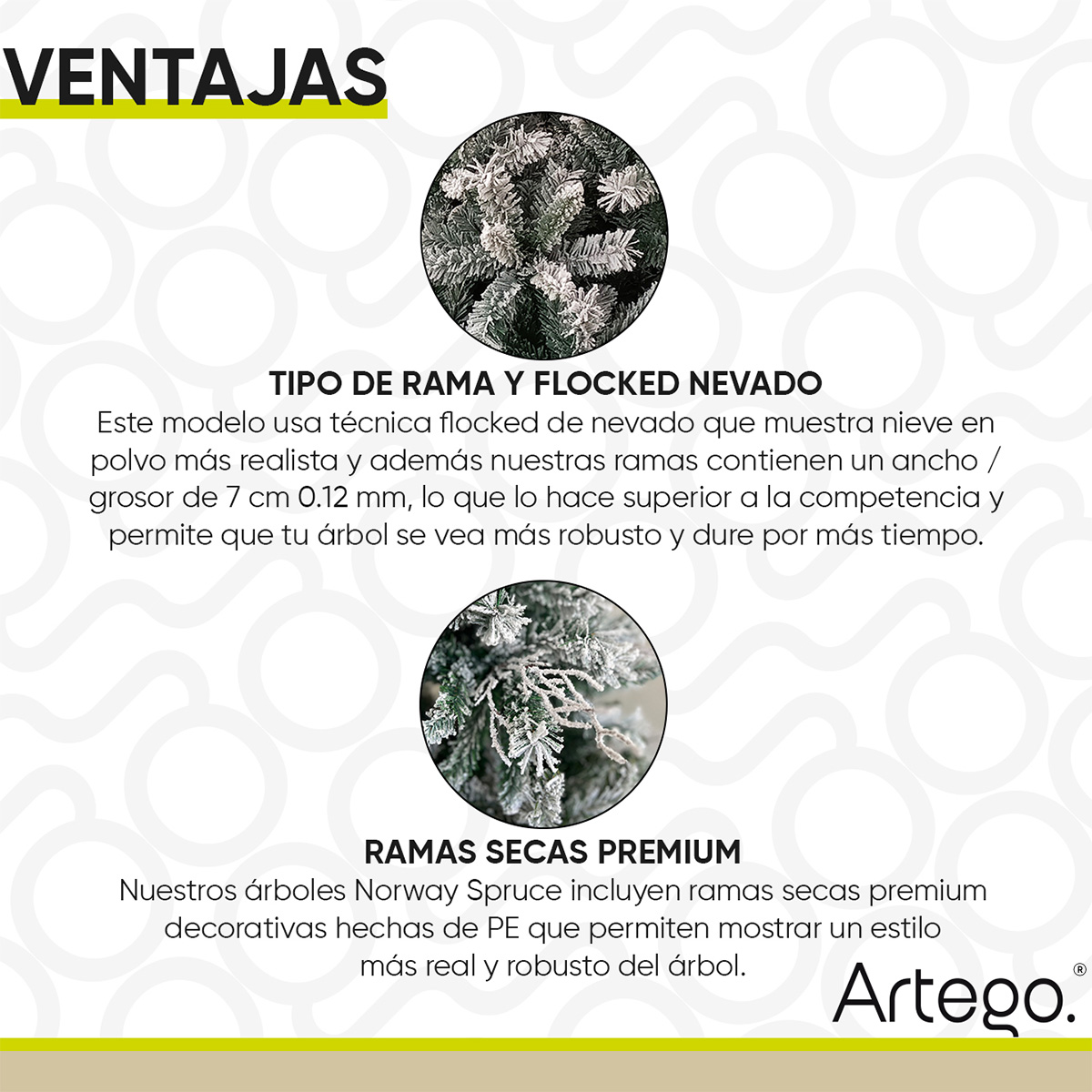 Árbol de Navidad Nevado Premium *Ramas Secas* Norway Spruce  Maleta Christmas Tree 2.8m Decoración navideña Flocked Snow Artego