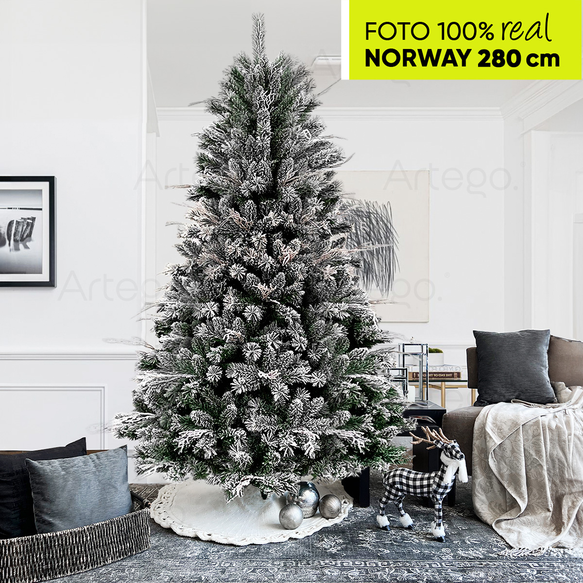 Árbol de Navidad Nevado Premium *Ramas Secas* Norway Spruce  Maleta Christmas Tree 2.8m Decoración navideña Flocked Snow Artego