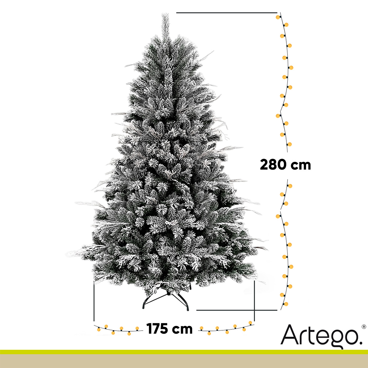 Árbol de Navidad Nevado Premium *Ramas Secas* Norway Spruce  Maleta Christmas Tree 2.8m Decoración navideña Flocked Snow Artego