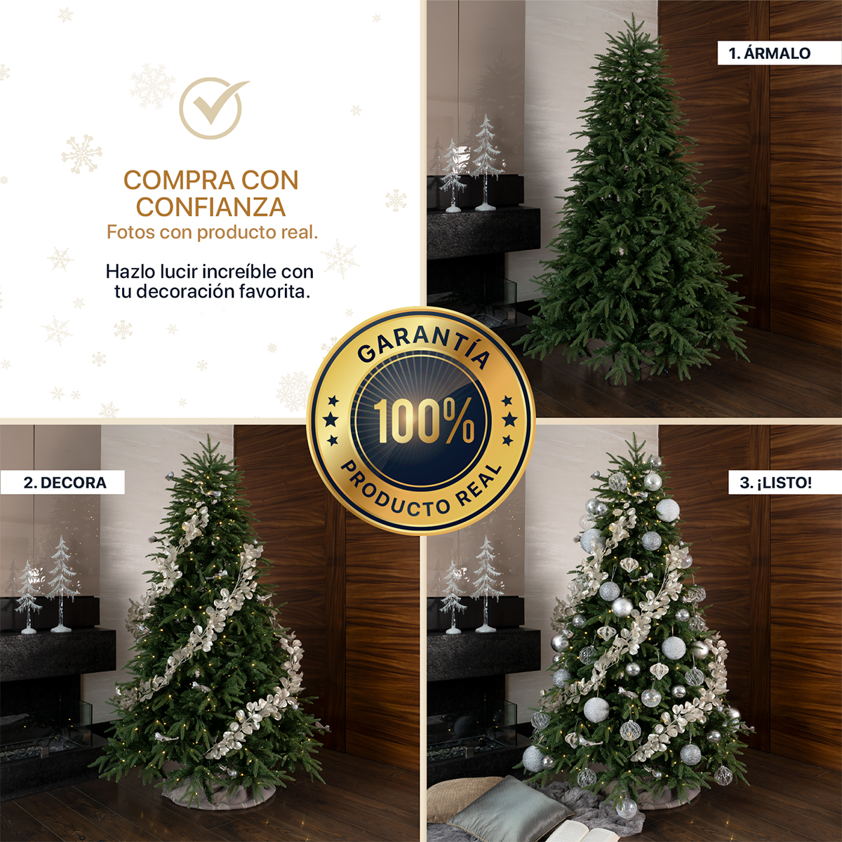 Árbol de Navidad con Luz LED 2.5m. Pino Navideño 1650 Ramas Preiluminado - Verde para ESQUIMAL