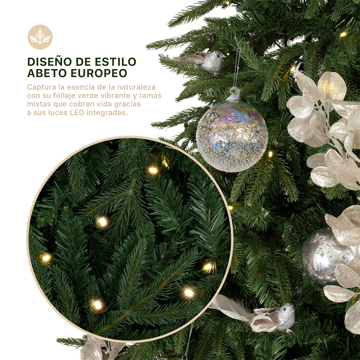 Árbol de Navidad con Luz LED 2.5m. Pino Navideño 1650 Ramas Preiluminado - Verde para ESQUIMAL
