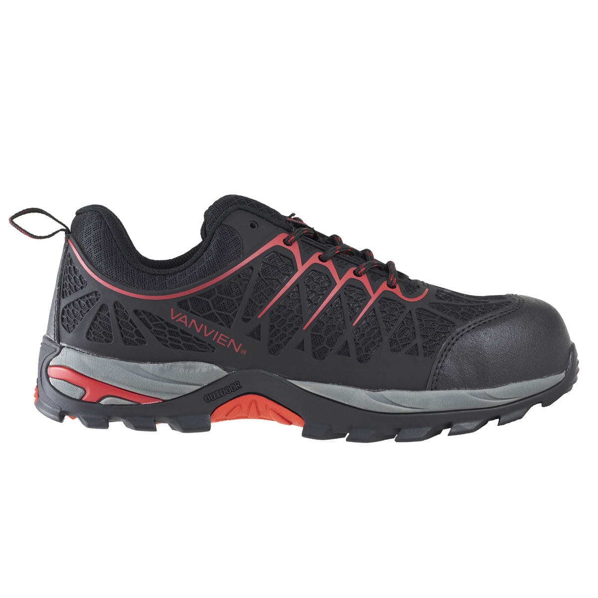 Tenis Industrial Casquillo Hombre Dieléctrico Van Vien VVFI0005 Negro Rojo (PP+D)